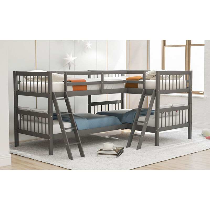 L-Shaped Bunk Bed With Ladder, Twin Size