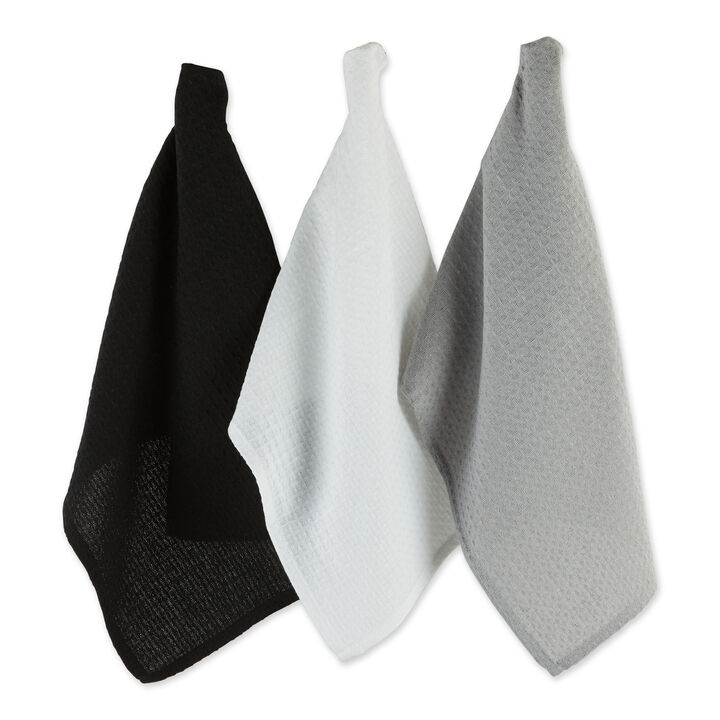 Set of 6 Assorted Neutrals Recycled Cotton Waffle Dish Towel  26"
