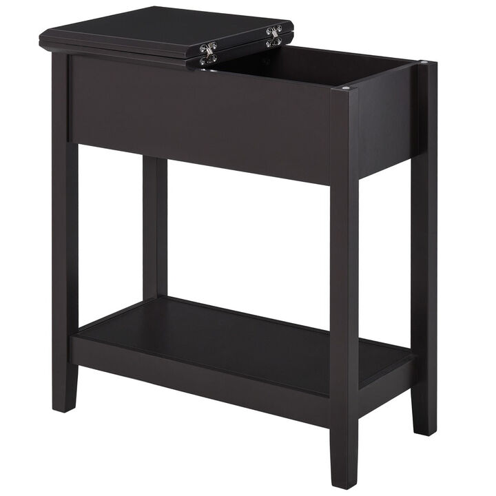 Dark Coffee Living Room Table: End Table with Flip Top Storage