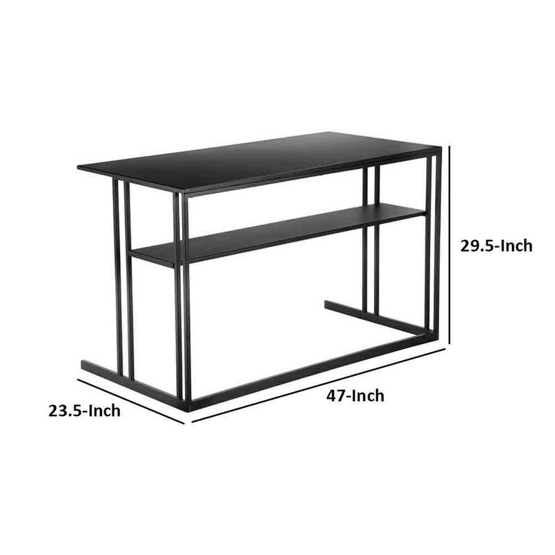 Femi 47 Inch Office Desk with Shelf, Open Steel Base, Modern Black Finish - Benzara