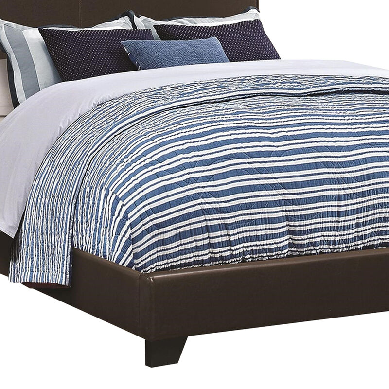 Leather Upholstered California King Size Platform Bed, Brown-Benzara