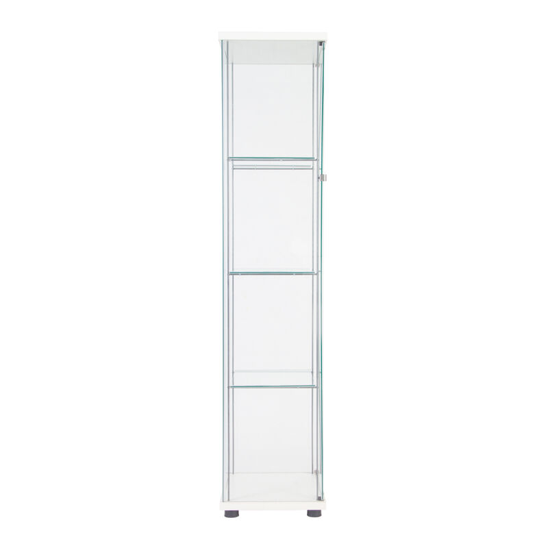 One Door Glass Cabinet Glass Display Cabinet With 4 Shelves, White