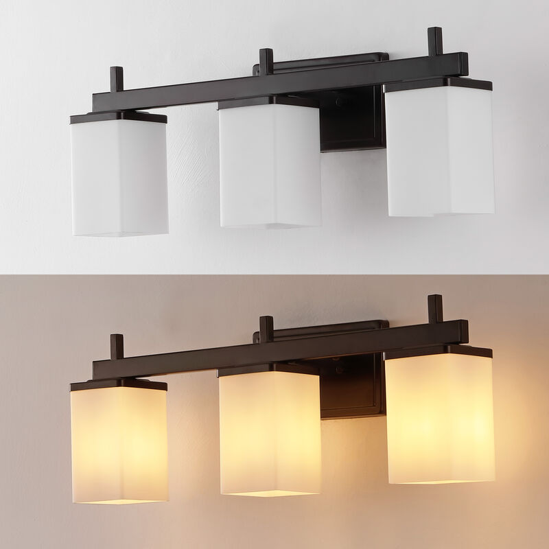 Caia 22.38" 3-Light Modern Contemporary Vanity Light with Frosted Glass Shades and Bathroom Hardware Accessory 5-Piece Set