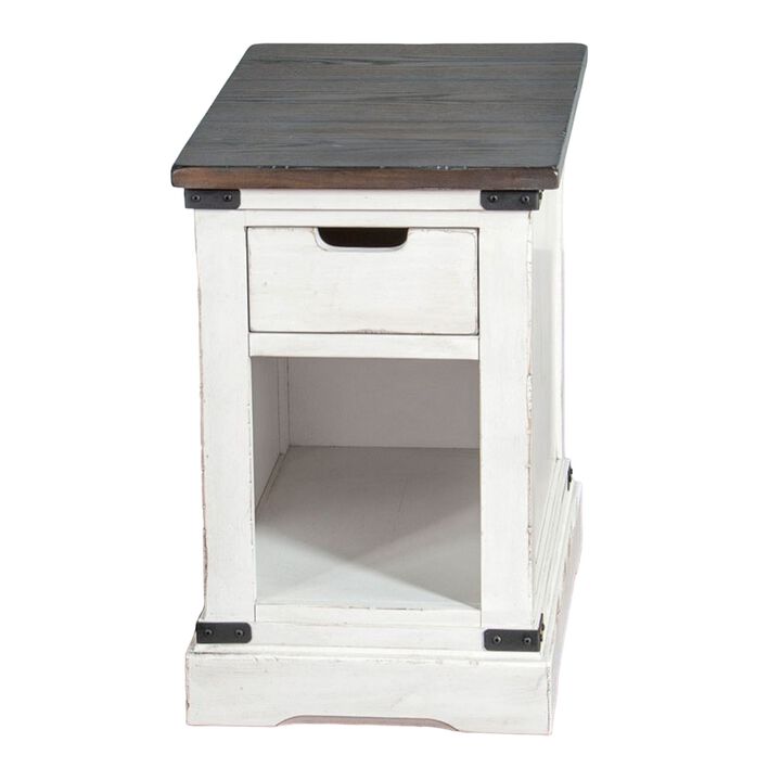 Laibi Side Table, French Country White, Brown Mahogany Wood, 26x16 Top - Benzara