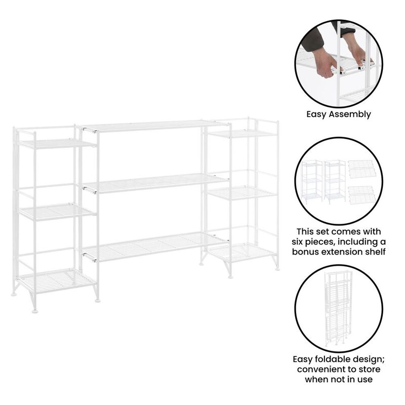 Convenience Concepts Xtra Storage 3 Tier Folding Metal Shelves with Set of 3 Deluxe Extension Shelves