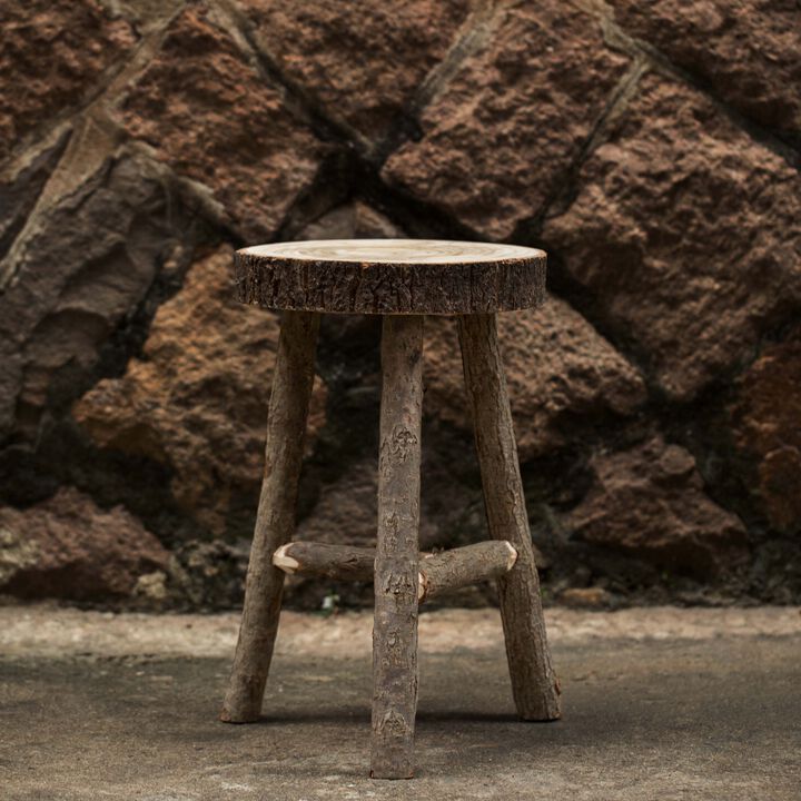 Decorative Antique Log Cabin Natural Wooden Accent Stool Side Table