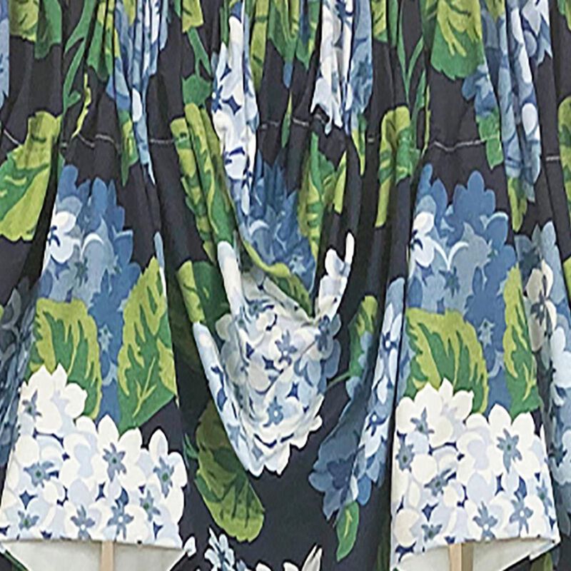 RLF Home Hydrangea Empire Valance Navy 3-Scoop. 64"W x 25"L For windows up to 60"W