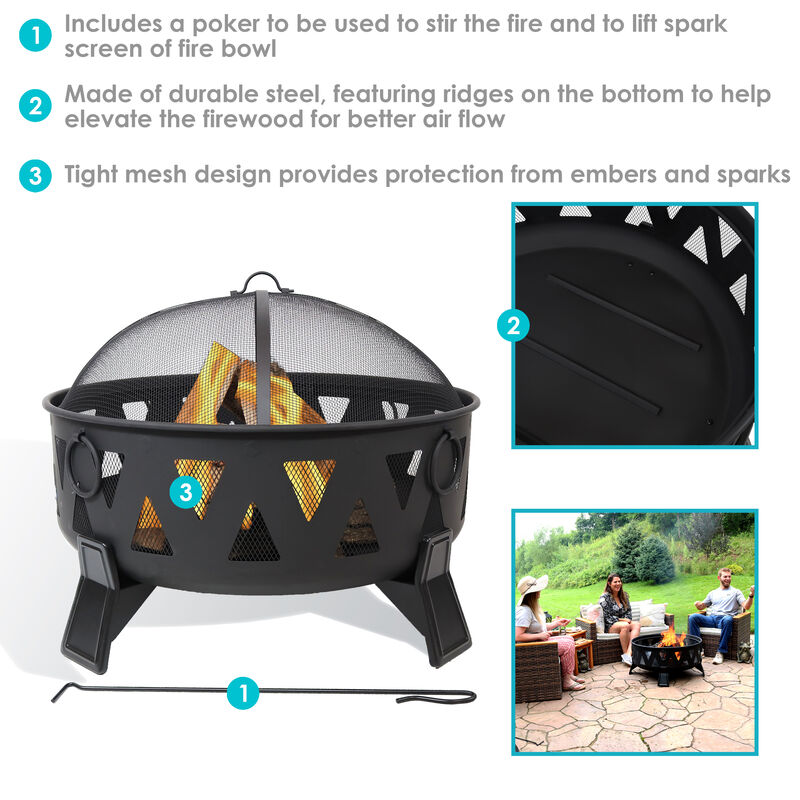 Sunnydaze 34 in Nordic-Inspired Steel Fire Pit with Spark Screen and Poker