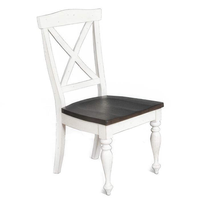 Orso Dining Side Chair Set of 2, Crossback, Brown Wood Seat, White - Benzara