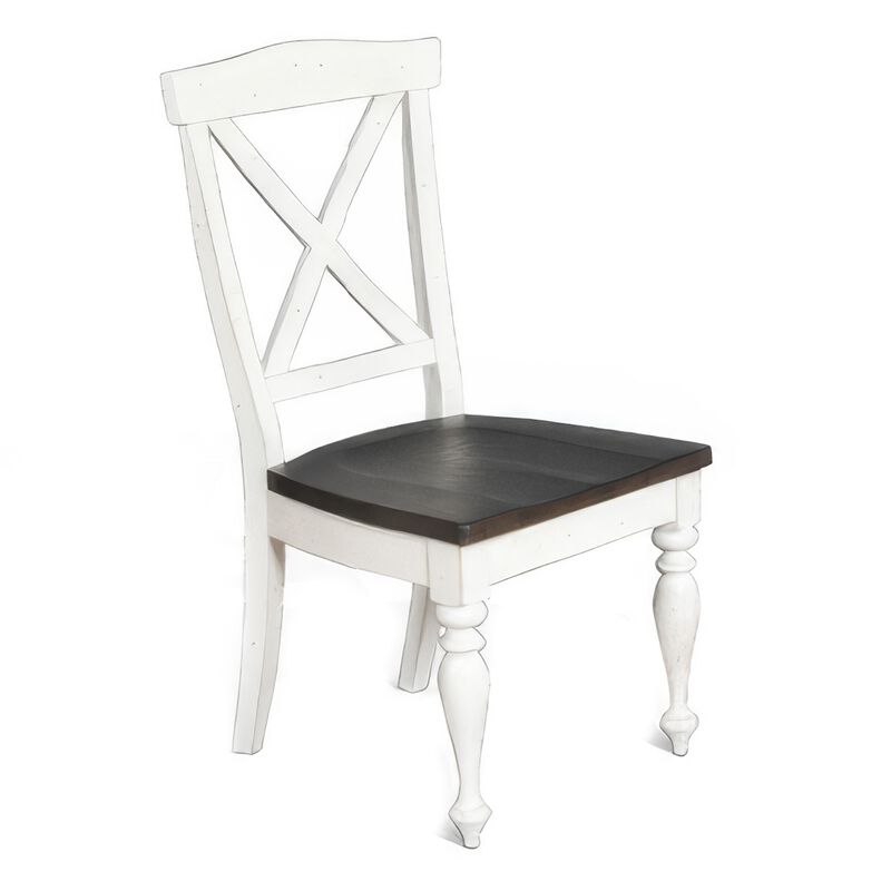 Orso Dining Side Chair Set of 2, Crossback, Brown Wood Seat, White - Benzara