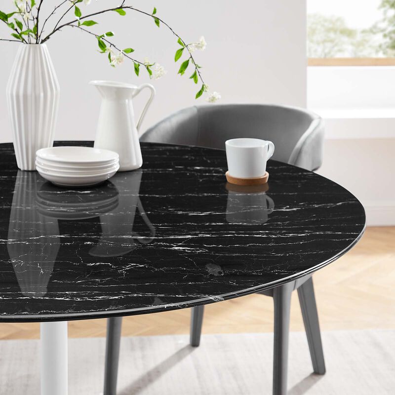 Modway - Lippa 54" Round Artificial Marble Dining Table White Black