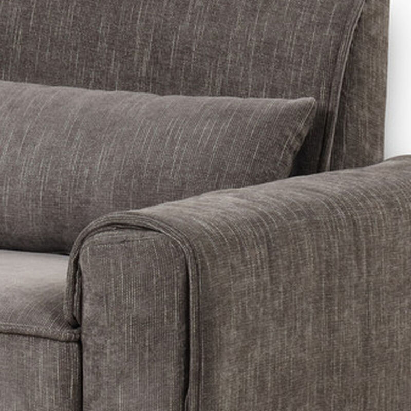 Tiu 39 Inch Accent Chair, Lumbar Pillow, Gray Chenille, Metal, Solid Wood - Benzara