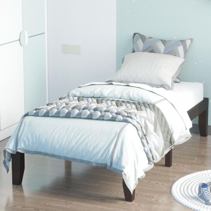 Hivvago 14 Inch Twin Size Rubber Wood Platform Bed Frame with Wood Slat Support