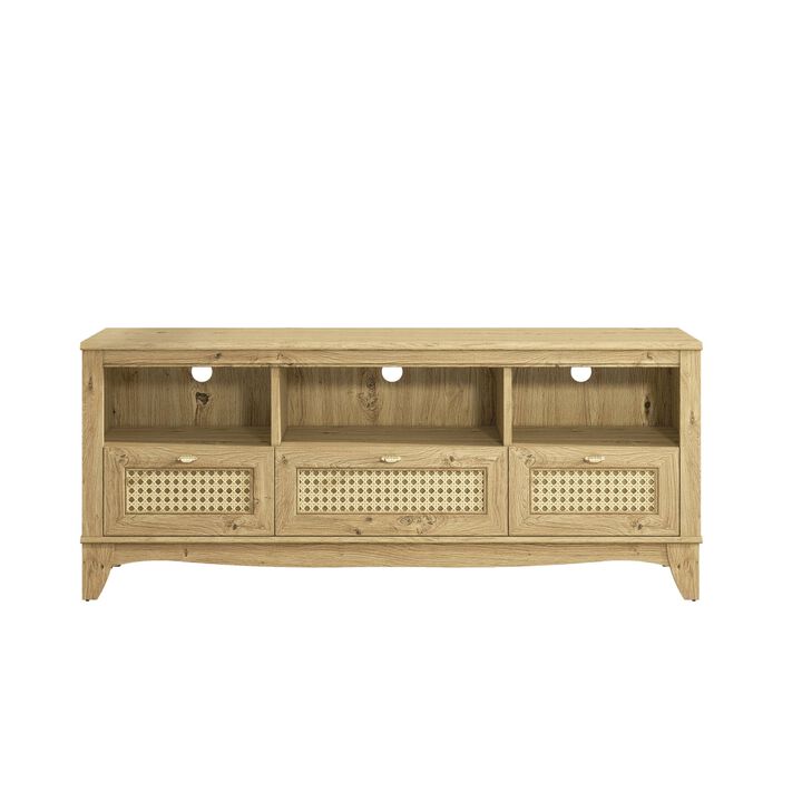 FESTIVO 55" TV Stand with Wicker Door Design for TVs up to 65"