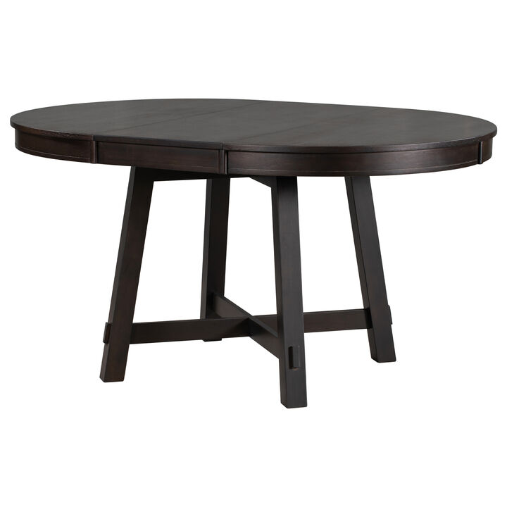Farmhouse Round Extendable Dining Table With 16 Leaf Wood Kitchen Table