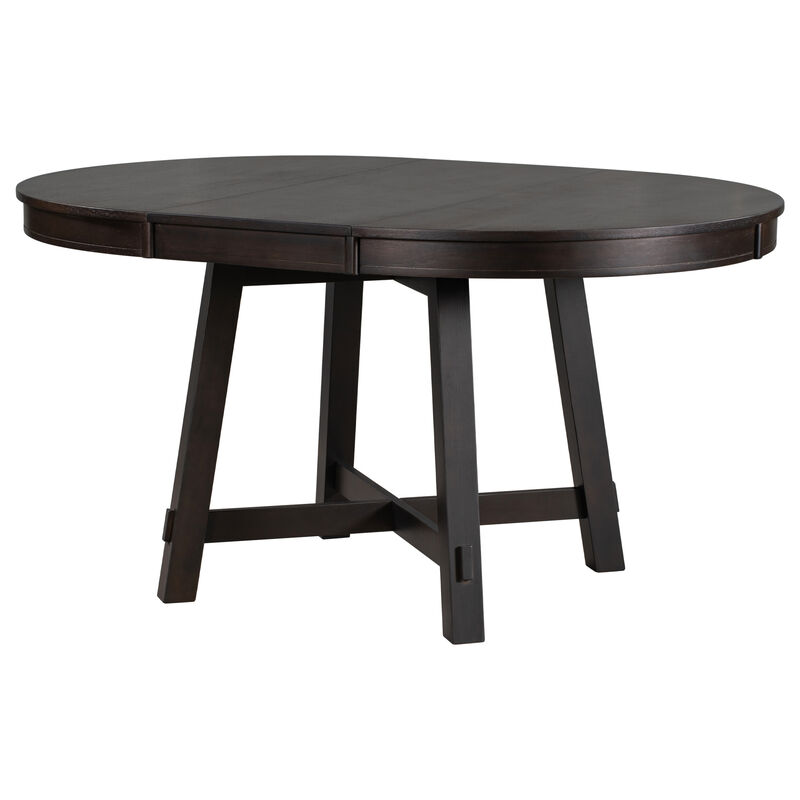 Farmhouse Round Extendable Dining Table With 16 Leaf Wood Kitchen Table