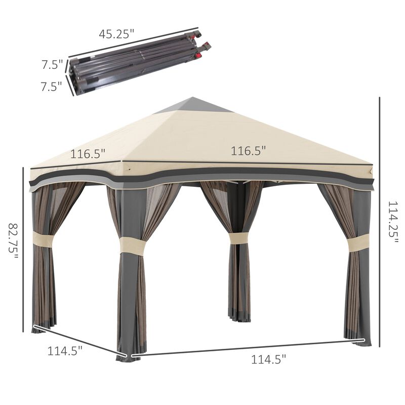 Beige Outdoor Shelter: 10x10 Pop Up Canopy with Netting & Accessories
