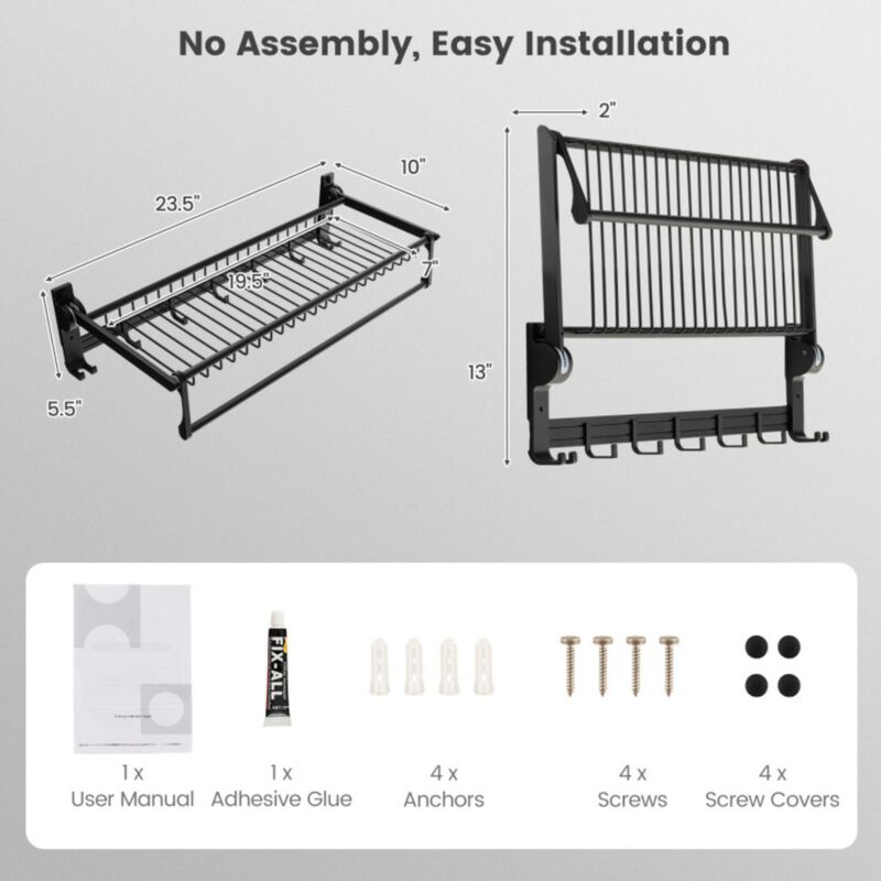 Hivvago Wall Mounted Towel Shelf with Adjustable Towel Bar and Movable Hooks No Assembly Required