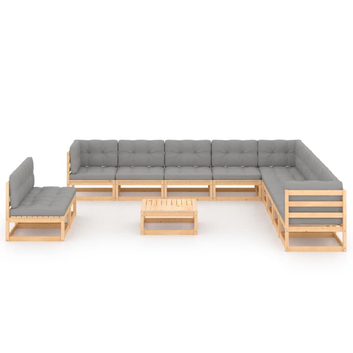 vidaXL 12 Piece Garden Lounge Set with Cushions Solid Pinewood