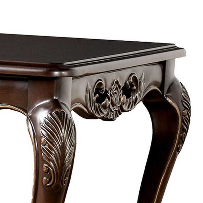 Halie Coffee Table, 48 Inch, Classic Cabriole Legs, Dark Brown Solid Wood