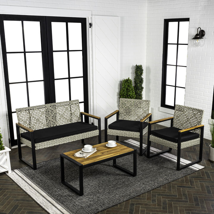 Elina 4-Piece Modern Coastal Faux Wicker Conversation Outdoor Patio Set