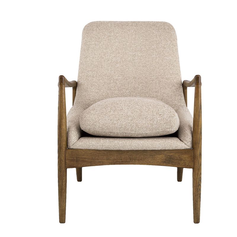 28 Inch Fabric Upholstered Accent Armchair, Birch Wood, Off White, Brown - Benzara