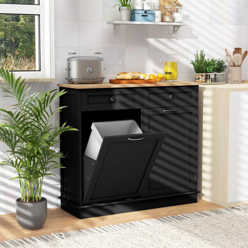 Hivvago Rubber Wood Kitchen Trash Cabinet with Single Trash Can Holder and Adjustable Shelf