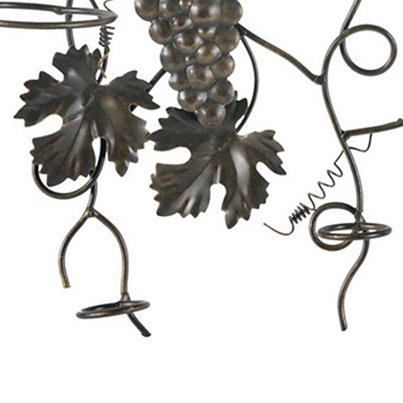 22 Inch Wall Hanging Wine Rack, Grape Bottle Stand, Black Metal - Benzara
