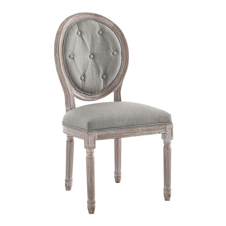 Modway Arise French Vintage Tufted Upholstered Fabric Two Dining Side Chairs in Light Gray