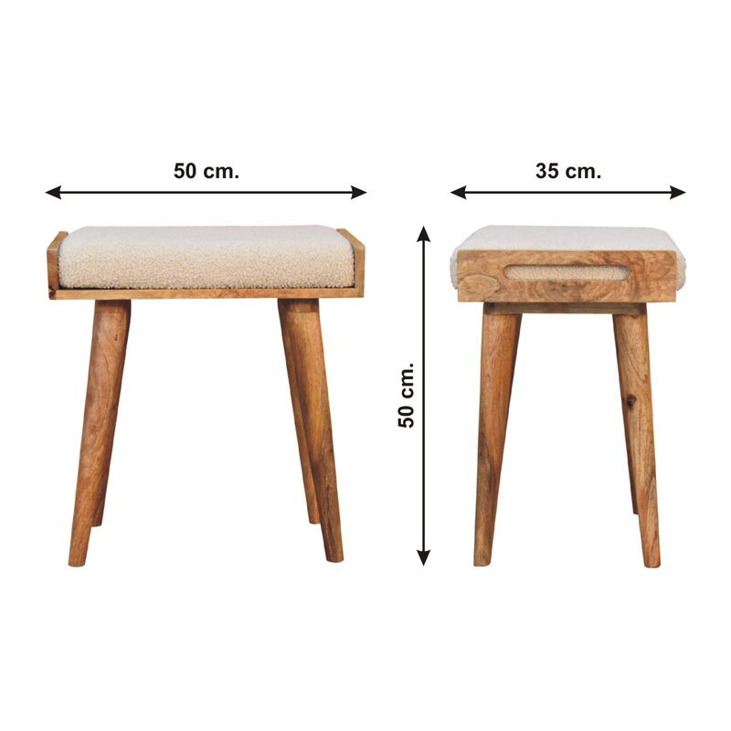 Boucle Cream  Solid Wood Tray Style Footstool