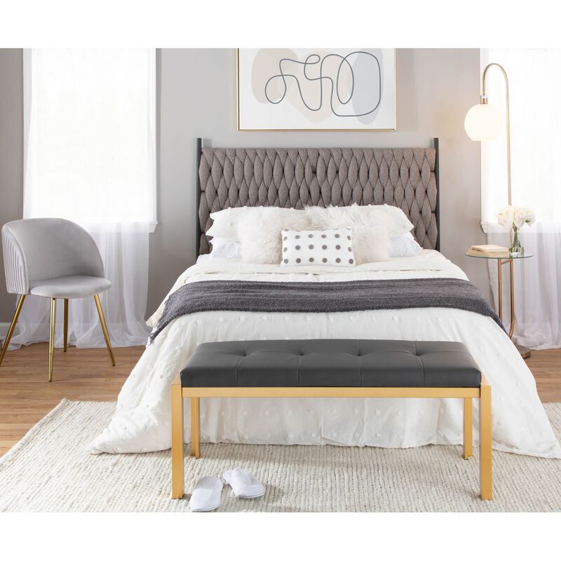 Braided Matisse Queen Size Headboard In Black Metal And Grey Fabric