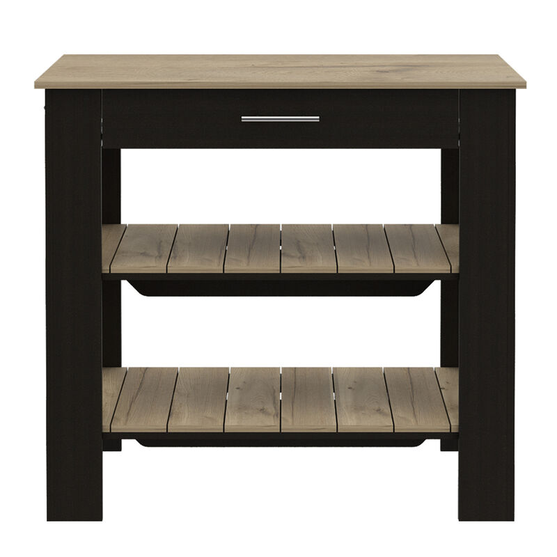 Streamdale Rockaway 1-Drawer 2-Shelf Kitchen Island Black Wengue And Light Oak