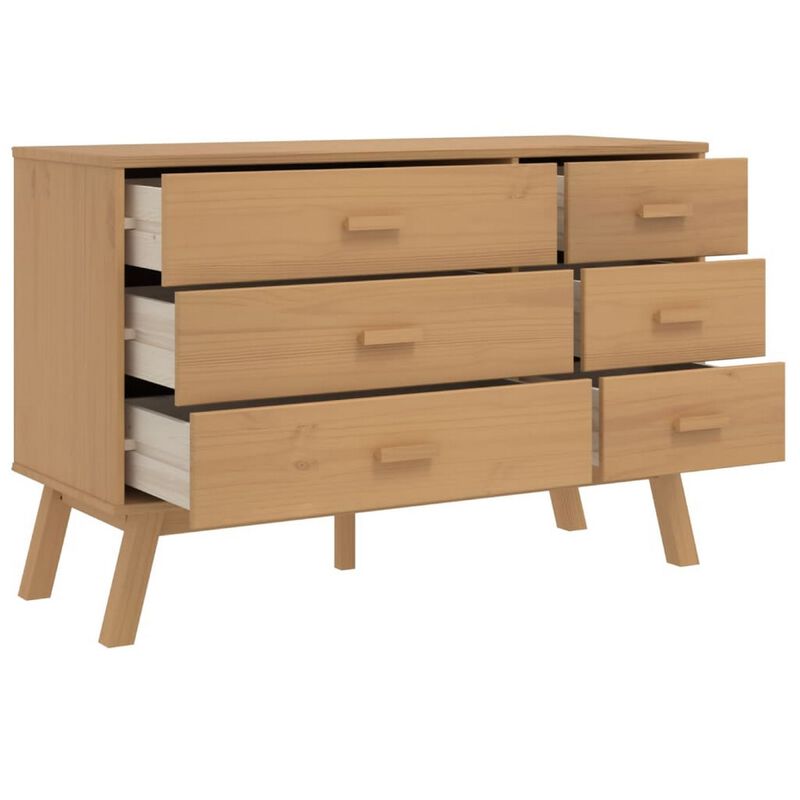 Sideboard Cabinet Dresser, 6 Drawers, Modern 44 Inch Brown Solid Wood - Benzara