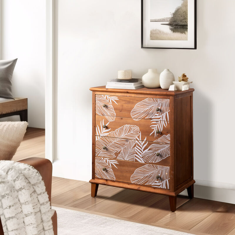 Bohemian 4-Drawer Chest, Stylish Storage Dresser for Bedroom & Living Room