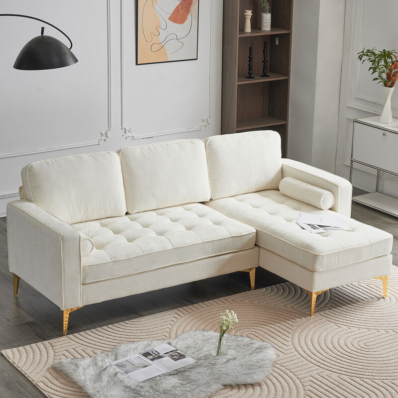 Modern Chenille Modular Sofa, 3-Seater with Footstool & Gold Legs