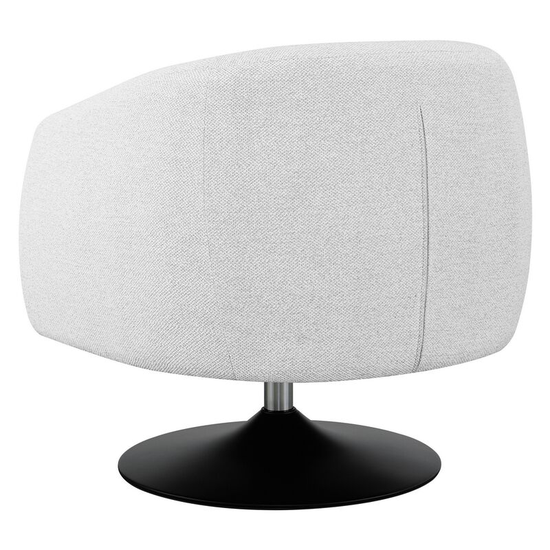 32 Inch Barrel Foam Accent Chair, Swivel Pedestal Base, Beige Boucle Fabric-Benzara