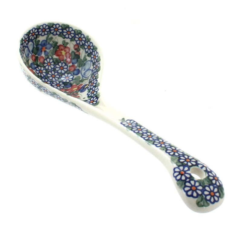 Blue Rose Polish Pottery Garden Butterfly Soup Ladle