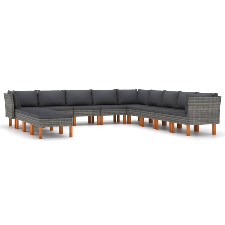 vidaXL 12 Piece Garden Lounge Set with Cushions Poly Rattan Gray