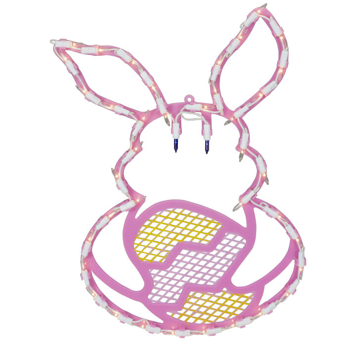 17" Lighted Pink Bunny with Easter Egg Window Silhouette