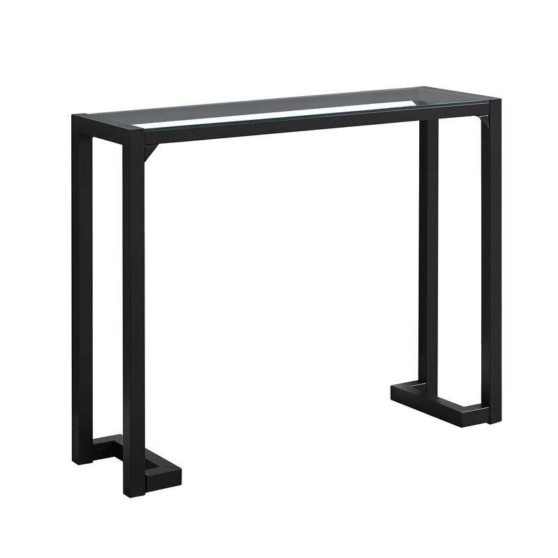 Monarch Specialties I 2106 Accent Table, Console, Entryway, Narrow, Sofa, Living Room, Bedroom, Metal, Tempered Glass, Black, Clear, Contemporary, Modern