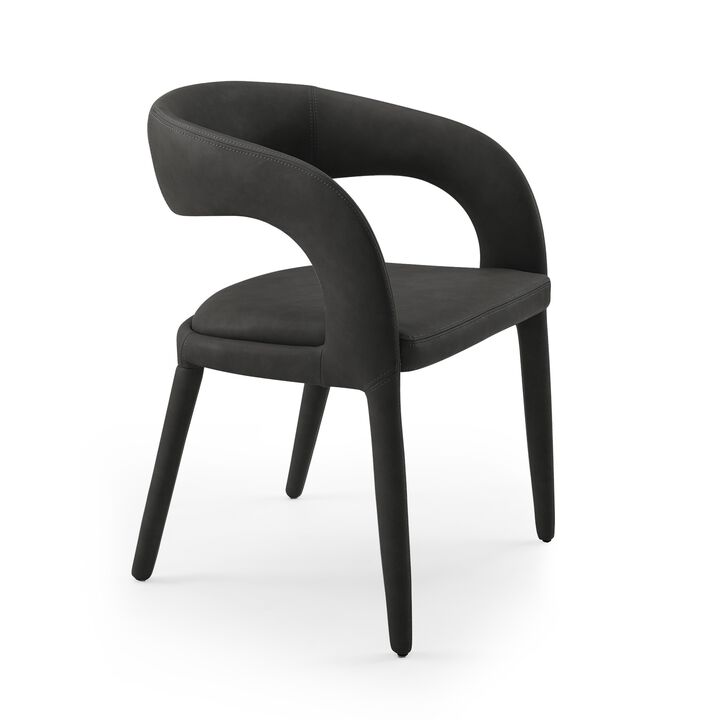 Cid Taya 24 Inch Dining Chair, Open Back, Cushioned Black Faux Leather - Benzara