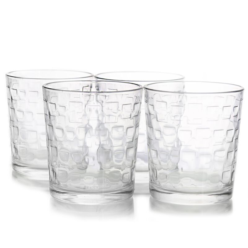 Gibson Home Great Foundations 4-Piece 13 oz. Double Old Fashion Glass Set, Square Pattern