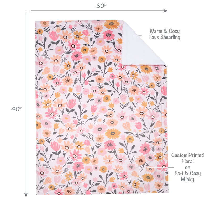 Lambs & Ivy Little Garden Soft Luxurious Pink Floral Warm Fleece Baby Blanket