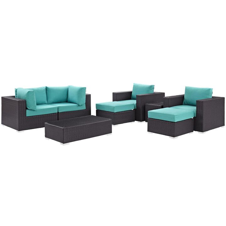 Convene 8 Piece Outdoor Patio Sectional Set - Espresso Turquoise