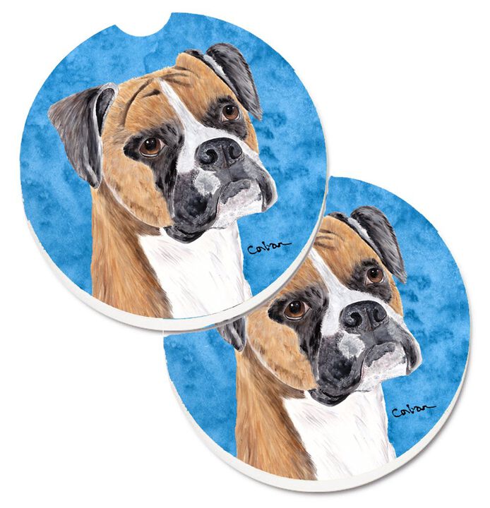 Caroline's Treasures Blue Boxer Set of 2 Cup Holder Car Coasters SC9121BUCARC, 2.56, Multicolor