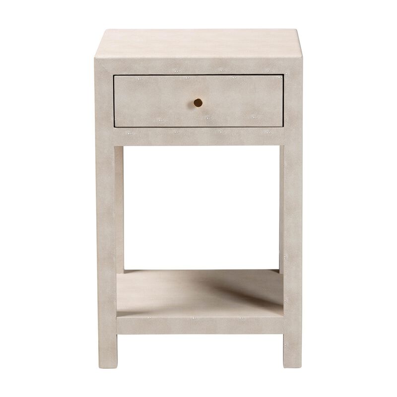 Baxton Studio Dansby Modern Beige Faux Shagreen 1 Drawer End Table