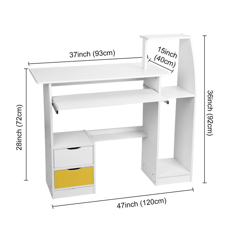 Room Desk Study White Multipurpose Home Office Computer Writing Desk Furniture Table Desks Reading Gaming Desktop Bedroom Wood
