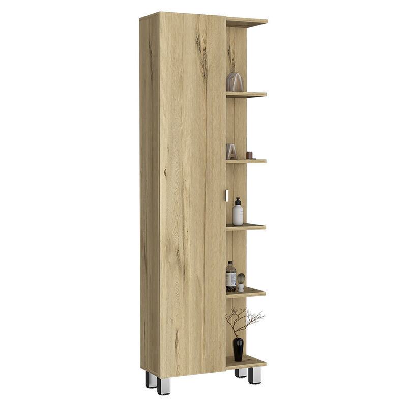 DEPOT E-SHOP Venus Linen Single Door Cabinet, Five External Shelves, Four Interior Shelves, Black