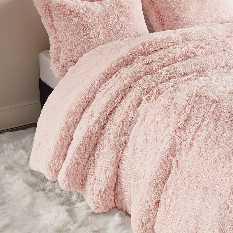 Gracie Mills Susie Solid Shaggy Long Fur Duvet Cover Set