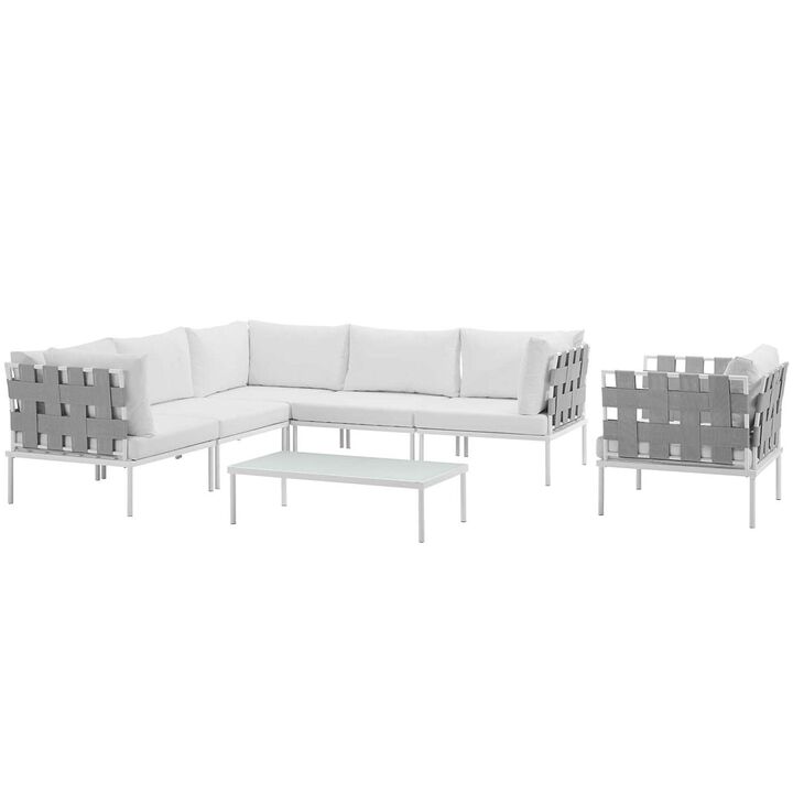 Harmony 7 Piece Outdoor Patio Aluminum Sectional Sofa Set - White White
